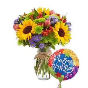 Garden mix in vase & balloon