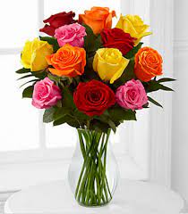 Mixed roses in vase