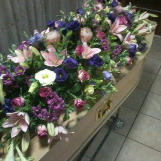 Pink, White & purple coffin spray